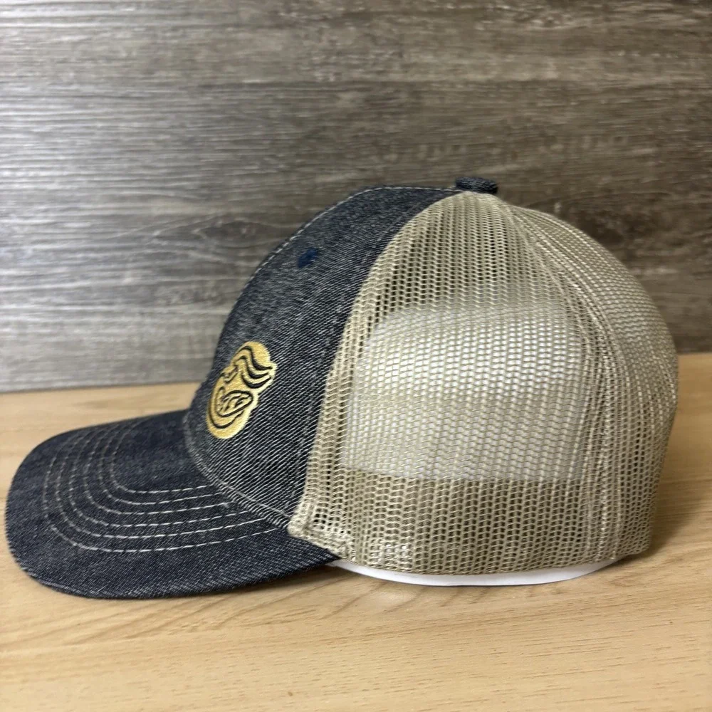 Panera Hat Cap Strap Back Blue Denim Mesh Trucker Embroidered Patch Adjustable